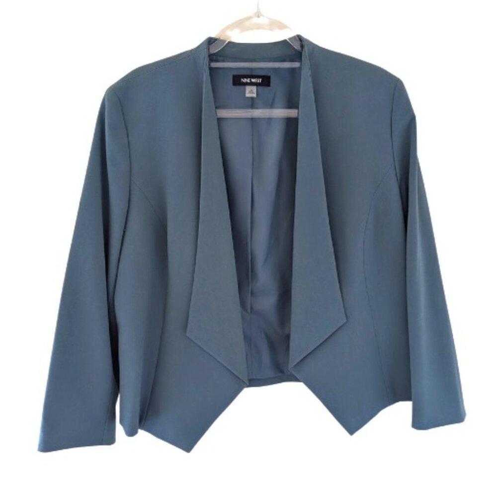 Nine West Muted Teal Open Front Bi-Stretch Blazer Size 14